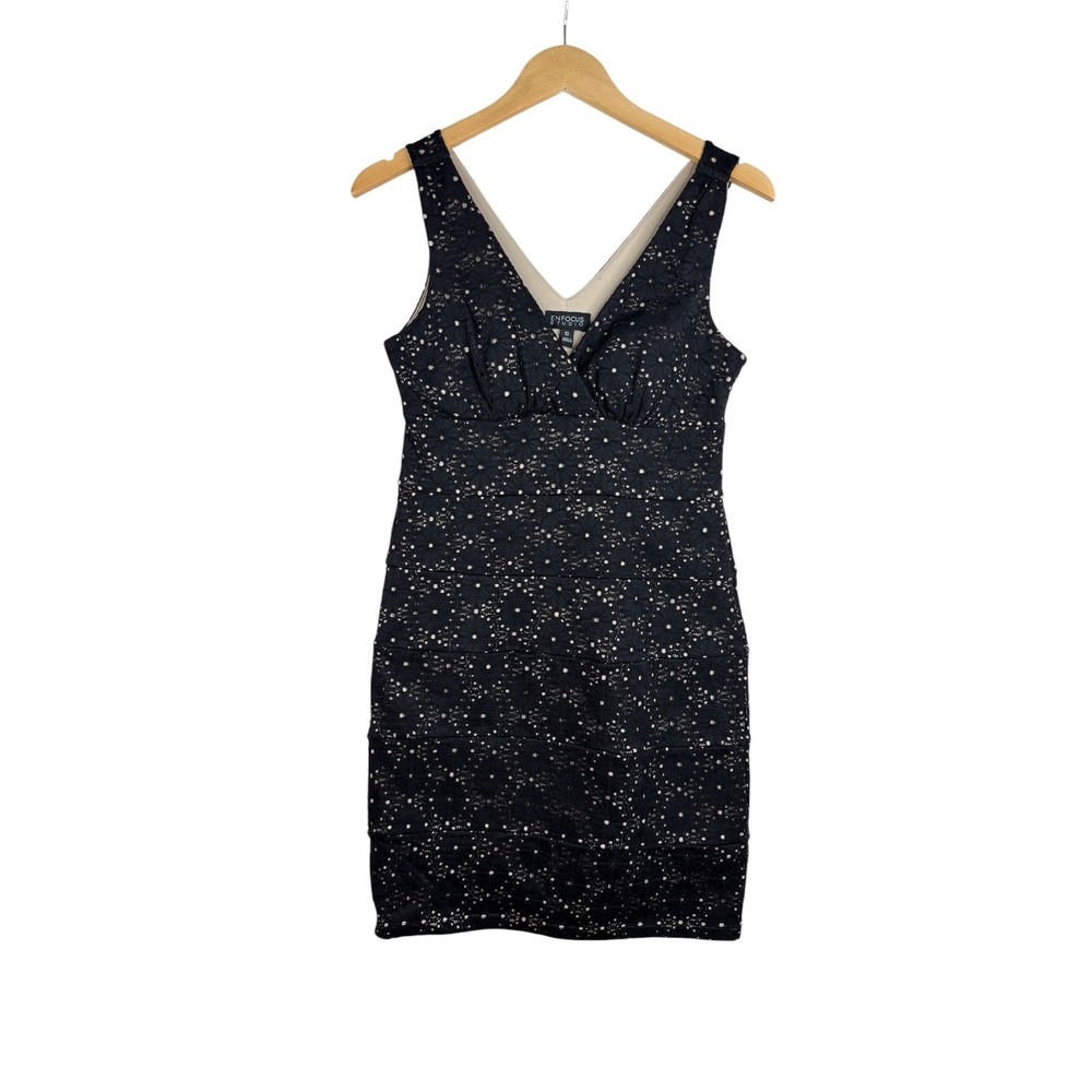 Enfocus Studio Womens Black Laser Cut Eyelet Lace Sheath Cocktail Dress size 10